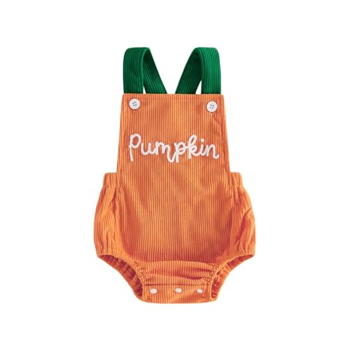 Lucikamy Newborn Baby Girl Boy Halloween Romper Sleeveless Backless Pumpkin Button Bodysuit Jumpsuit Fall Winter Outfits (Orange 0-3 Months)