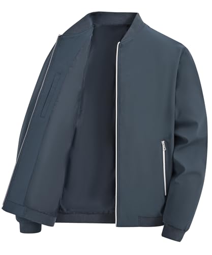 YuKaiChen Übergangsjacke Herren Leichte Jacke Freizeit Vier Jahreszeiten Bomberjacke mit Reißverschlusstaschen Größe 3XL Rauchgrau blau