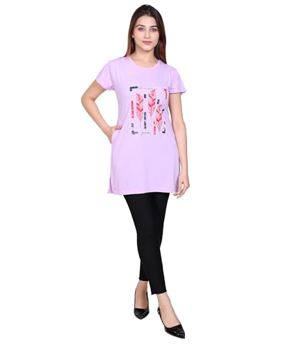 Image of DG Divine GirL Women's Cotton Printed Long Regular Fit Round Neck Top /T-Shirt /Tshirts