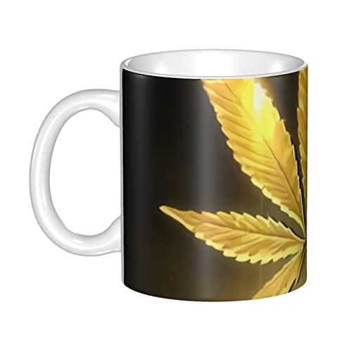 Goldene Cannabis-Keramikbecher, perfekt für Kaffee, Tee und heißen Kakao – stilvolle Tassen für Zuhause und Büro
