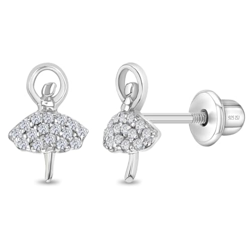 925 Sterling Silver Twirling Ballerina Safety Screw Back Earrings For Young Girls - Children's Dancing Ballerina Earrings For Special Occasions