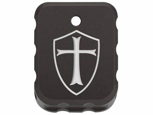 NDZ Performance Brass Magazine Base Plate for Canik TP9 – Armor Black Cerakote Finish – Laser Engraved – Fits TP9SF, TP9SFX, TP9 Elite SC – White Fill – Knights Templar Shield