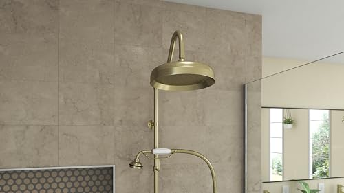 Image of Abbey 10 x 34 1 /2 Shower Faucet Set with Handshower, Brushed Brass