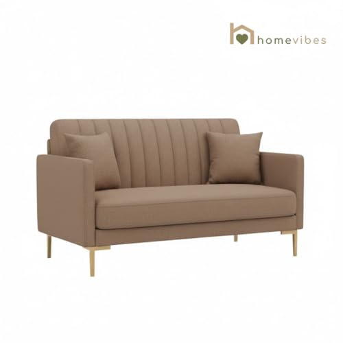 Image of 3+2 Seater Velum Fabric Sofa Set for Living Room, Modern Design with High Density Foam, Solid Wood Frame, Ergonomic Comfortable Seating for Home & Office (Light Brown, 3+2 Seater) | Soft foam comfort, Strong wood frame