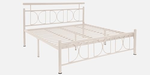Image of Mexo Metal King Size Bed Without Storage | Wrought Iron Double Bed with Headboard & Footboard | Sturdy Powder Coated Platform Bed King Size Cot for BedroomLivingRoom Ivory (75x72)
