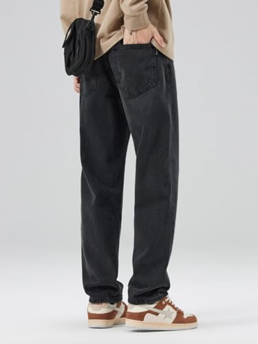 Jeans Pants Trousers Denim Black Men's Loose Straight Leg Wide Oversized Drop Down Trendy Simple Spring4