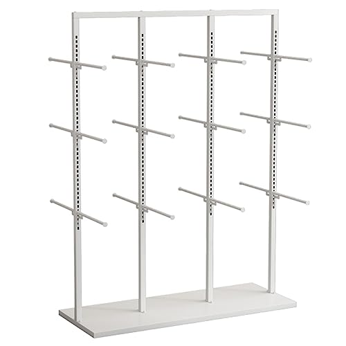 YNBSHGAA Clothes RackFloor to Ceiling Clothing Store Garment Rack with Double Sided Socks Display Adjustable Wrought Iron Slippers Shelf and 40 Hooks for Underwear and Gloves Whit,White-100X40x130CM