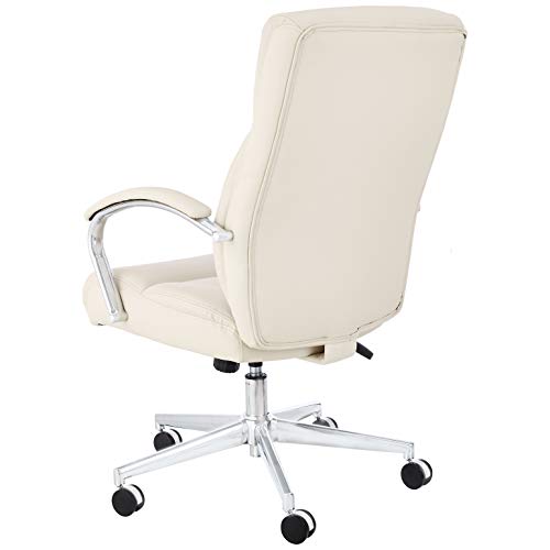 Image of Amazon Basics Executive Desk Chair with Easy Assembly, Adjustable Height, 275lb Capacity, Oversized Cushion, 29.13 inchD x 25.2 inchW x 43.11 inchH, Ivory Bonded Leather
