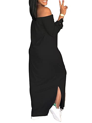 Women's Casual Off Shoulder Maxi Dress - African Print Summer Loose Long Sleeve Tunic T Shirt Dresses with Pockets2