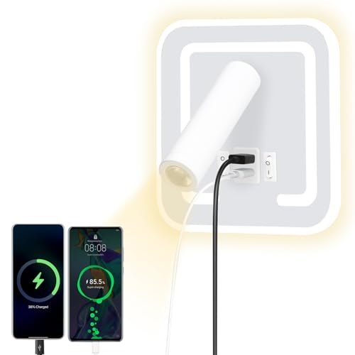 HUIZHOU Lámpara de lectura tipo de pared 3W + 9w lámpara de lectura led, puerto de carga usb, lámpara de cabecera giratoria 3000k, adecuada para dormitorios, escaleras, pasillos (cuadrado Blanco)