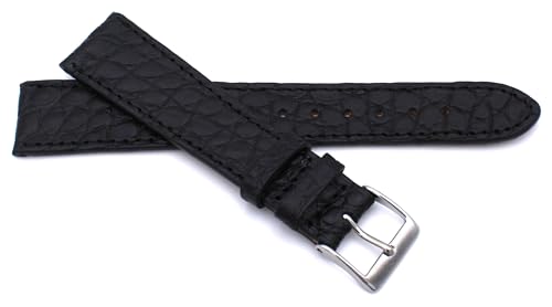 Bracelet de montre Alligator 18mm fait main noir cuir véritable boucle 16mm