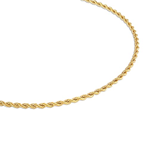 Barzel 18K Gold Plated Rope Chain Necklace - Made In Brazil (3 Milimeter, 20 Inches) #TOP5