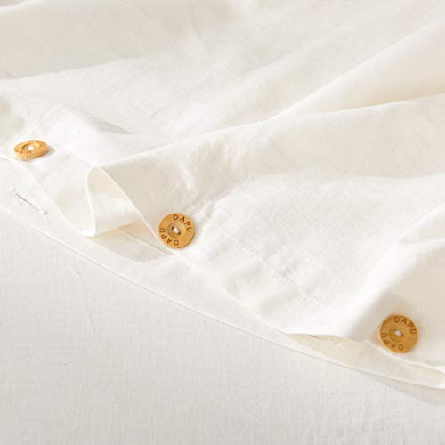 DAPU 55% French Linen 45% Cotton Duvet Cover with 2 Pillowcases, 3 Piece Ultra Soft Breathable Bedding Comforter Cover Sets with Button Closure (Ivory/Linen Cotton, Full/Queen)