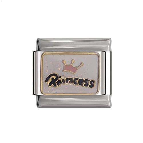 Princess in Silver with Gold Trim Charms fits all classic 9mm Italian Style Bracelet - UK stock