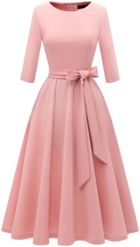 DRESSTELLS Cocktail Dresses for Women, Vintage Wedding Guest 3/4 Sleeves Formal Church Dress, Fall 2025