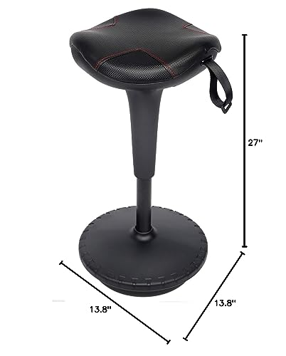 Image of Puluomis Balance Perch Stool Saddle Design Wobble Stool Adjustable Height 22-27 Inch for Active Sitting Office Standing Desk Swivel Stool Black