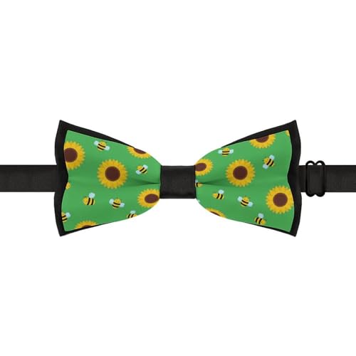 GoasNei Cute Bee And Sunflower Pattern Bow Tie for Men Adjustable Necktie Funny Tie Neck Ties for Weddings Party