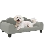 PawHut Dog Sofa Bed, Elevated Cat Sofa with Backrest and Armrest, Breathable Pet Lounge for Indoor Small Dogs, Grey