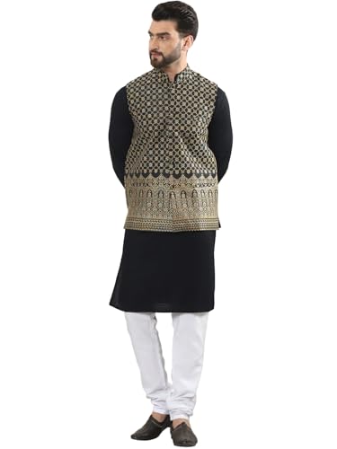 Image of SOJANYA (Since 1958 Men's Cotton Linen Maroon Kurta and White Pyjama with Mustard Cotton Nehru Jacket