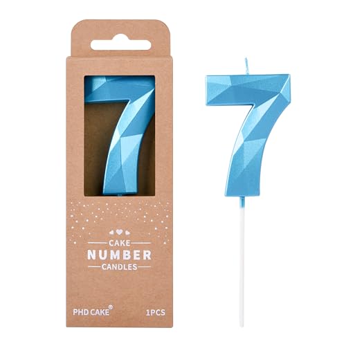PHD CAKE 2.76 Inch Crystal Blue 7 Number Birthday Candles, Blue Number Candles, Cake Number Candles, Party Celebration