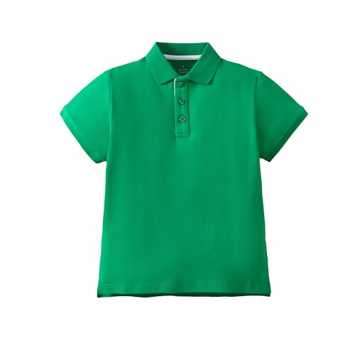 DEFAHN Boys Green Polo Shirt Kids School Uniform Shirt Short Sleeve Girls Boys Plain Children School Uniform Shirts Sports Wear Age 2-10 Years（Green，10T