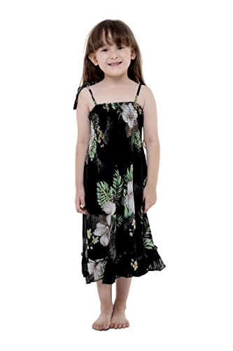 Girl Hawaiian Elastic Top Strap Dress in Pineapple Garden Black