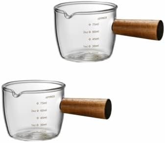 DDFF EZ APPLE Single Spout Espresso Shot Glass Espresso Glass 75 ml Carafe Shot Glass Measuring Cup Mini Milk Glass Cup with Handle for Milk Coffee Espresso Making, 2pcs set (75ML*2)