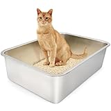Picture of ULIGOTA Stainless Steel Cat Litter Box, Large (24" x 16" x 6"), Metal for Kitty and Rabbits, No Odor Left & Non Stick Surface