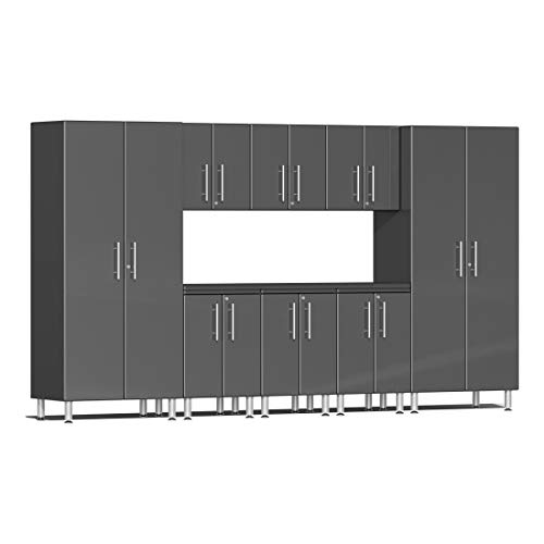 Ulti-MATE UG23091G 9-Piece Garage Cabinet Kit with Channeled Worktop in Graphite Grey Metallic