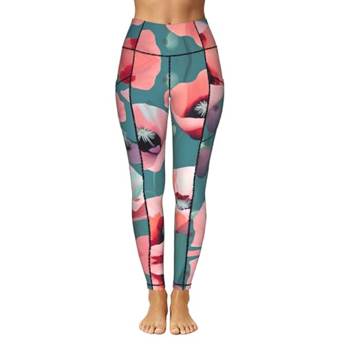 Leggings para correr con cintura alta y estampado de amapolas pastel 2