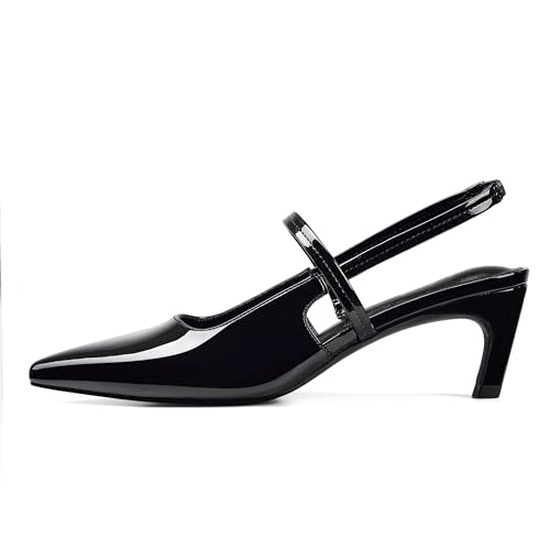 Image of Elisabet Tang Women's Kitten Heel Slingback Low Pumps 3 Inches Stiletto Pointed Closed Toe Elegant Dressy Bridal Wedding Party Shoes