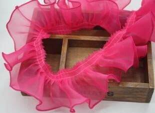 Lace Trim，Pleated Chiffon Lace Edge Trim ，3Yards 9Colors DIY Clothing Accessories 8cm Fold Chiffon Yarn Lace Mesh Lace Trim Gauze Ruffles Accessories (Color : Pink, Size : 3yard)
