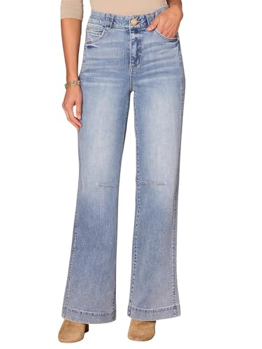 Democracy Women's Skyrise Ab Solution Round Up Wide Leg Jeans with Double Side Seam