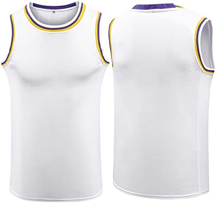 SHAJUNQI Basketball Jersey Men's Mesh Athletic Sports Shirts Training Practice - Blank Team Uniforms for Sports Scrimmage HU-White Yellow XXL