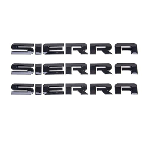 Image of 3PC Gloss Black Sierra Nameplates Letter Emblems Badges 2007 to 2019 Glossy for 2500Hd 3500Hd Sierra Emblem
