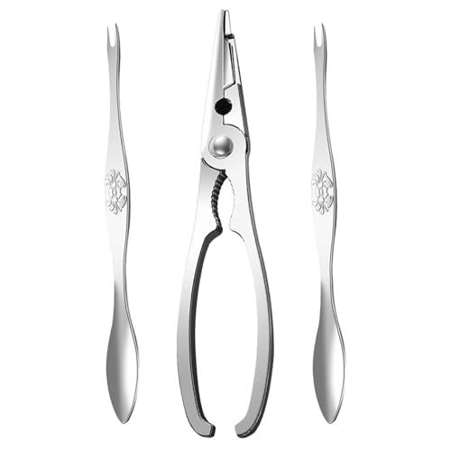 NUOBESTY Utensilios para Mariscos Acero Inoxidable con Pinzas y Tenedores para Cangrejo y Langosta Herramientas Prácticas para Abrir Caparazones Casa y Restaurante