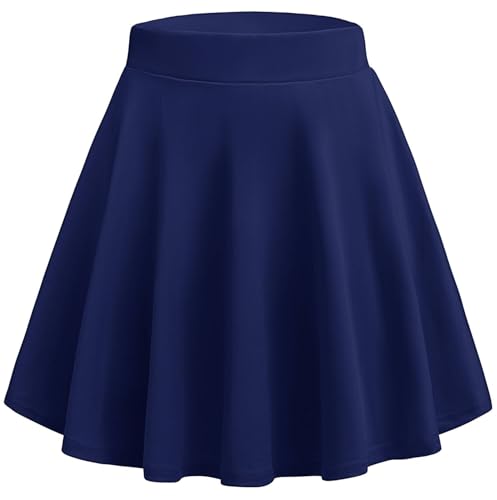 Image of HOTOUCH Women's Basic High Waist Casual Mini Skirt Versatile Stretchy Flared Skater Skirt Blue S