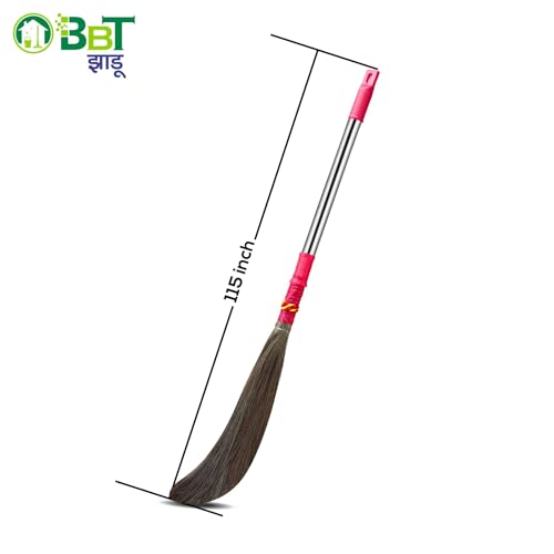 Image of BBT Phool Jhadu | Natural Grass Broom Stick for Home Cleaning | Eco-Friendly Long Handle Jhadu | Anti Dust, Lightweight & Durable Pack of- (1, BAHUBALI GAJRA)