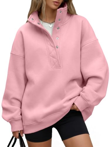 Trendy Queen Womens Oversized Sweatshirts with Snap Button Henley Collar | Soft Fleece Pullover with Pockets Tops Fall Winter Clothes 2026 Cute Fashion Outfits