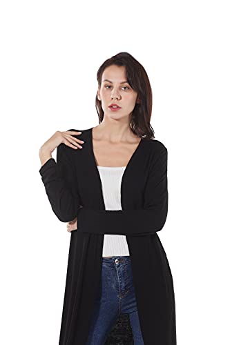 Image of Women's Solid Sweater Essential Duster Long Cascading Open Front Lightweight Blue Cardigan