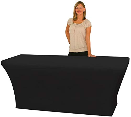 Colibyou Rectangular Stretch Tablecloth Pick From Sizes 4Ft, 6Ft, 8Ft (Black)-Spandex Tight Fit Table Cover For Parties, Trade Shows, Djs, Weddings And Events Of All Kinds. (8 Foot) #TOP7