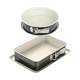 Dr. Oetker 9928950 2er Set Kuchenform Backform Rechteckige Springform Springform Fondantform Rund, Stahl, Keramik, 28x8cm und 28x18x7cm