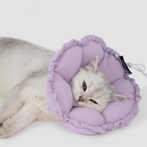 エリザベスカラー 猫用 犬用 ソフト 防水 軽量 手術後傷口保護 舐め防止 引っ?き防止 視界や飲食を妨げない 可愛い多色の花の形 S M Lサイズ (スミレ, S)