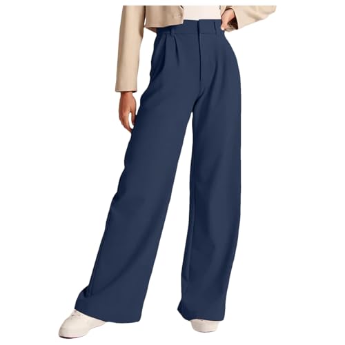Pantalon taille haute boutonné femme coupe droite ample anti-serrage