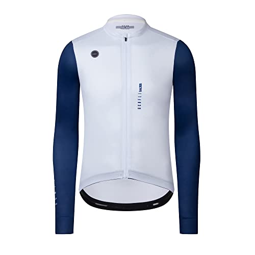 GCRFL Men's Cycling Jersey Long Sleeves Road Bike Jersey Shirt Cycling Tops, Zipper Pocket Lightweight PRO Race Fit UPF 50+ (White, XL)