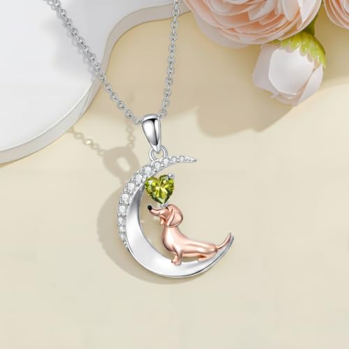 Image of PROESS Animal Birthstone Necklace 925 Sterling Silver Otter /Axolotl /Hippo /Elephant /Dachshund /Monkey /Red Panda Pendant Necklace Animal Birthstone Jewelry Gifts for Women