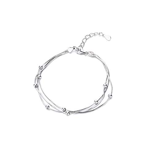 GKKXUE Damas Pulsera de Moda de Tres Capas luz del Grano Pulsera Temperamento (Color : Silver)