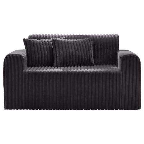 Hobestluk Couch Sofa 2-Seater Foam Sofa Loveseat for Small Spaces Comfy Sofas with Removable Cover Furry Couch with Pillows for Living Room, Bedroom, Apartment, Office (Dark Grey, Loveseat)