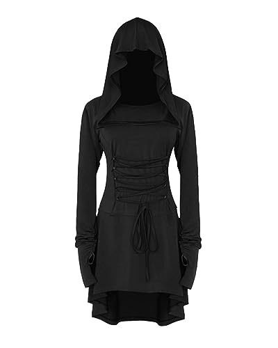 DUOLUVA Karneval Kostüm Damen Gothic Kleid Damen Mittelalter Kleid Women Schwarz L