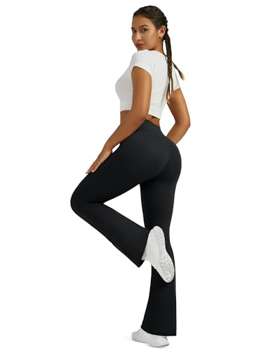Image of Flare Leggings for Women with Pockets 2pack High Waisted Crossover Flare Leggings Bootcut Yoga Pants